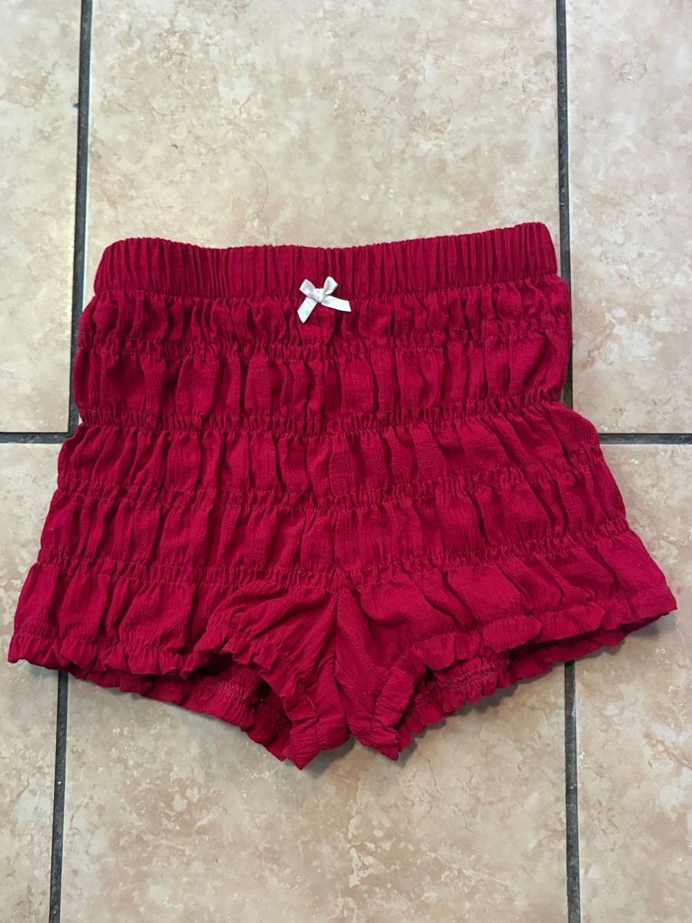 Red Ruffle Sleep Shorts with White Bow Accent
